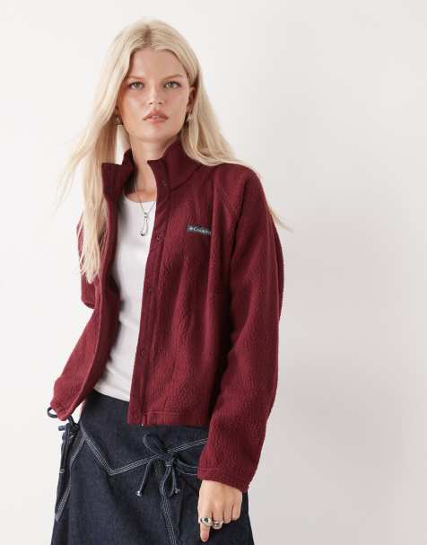 Columbia – Jasper Ridge – Sweatshirt aus genopptem Fleece in Burgunderrot mit durchgehender Druckknopfleiste - view 1