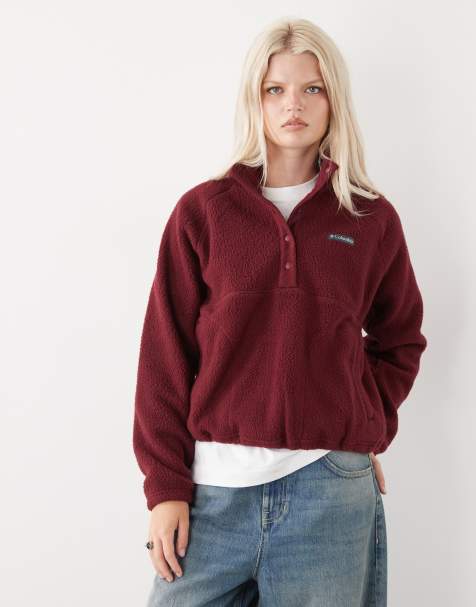 Columbia – Jasper Ridge – Sweatshirt aus genopptem Fleece in Burgunderrot mit kurzer Druckknopfleiste - view 1