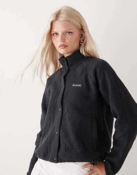 Columbia – Jasper Ridge – Sweatshirt aus strukturiertem Fleece in Schwarz mit durchgehender Druckknopfleiste - view 1