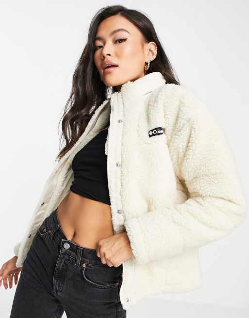 Columbia Lodge Baffled sherpa fleece jacket in cream ASOS