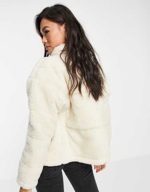 Columbia Lodge Baffled sherpa jacket in burgundy Exclusive at ASOS