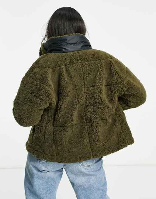 Columbia Lodge Baffled sherpa fleece jacket in green ASOS