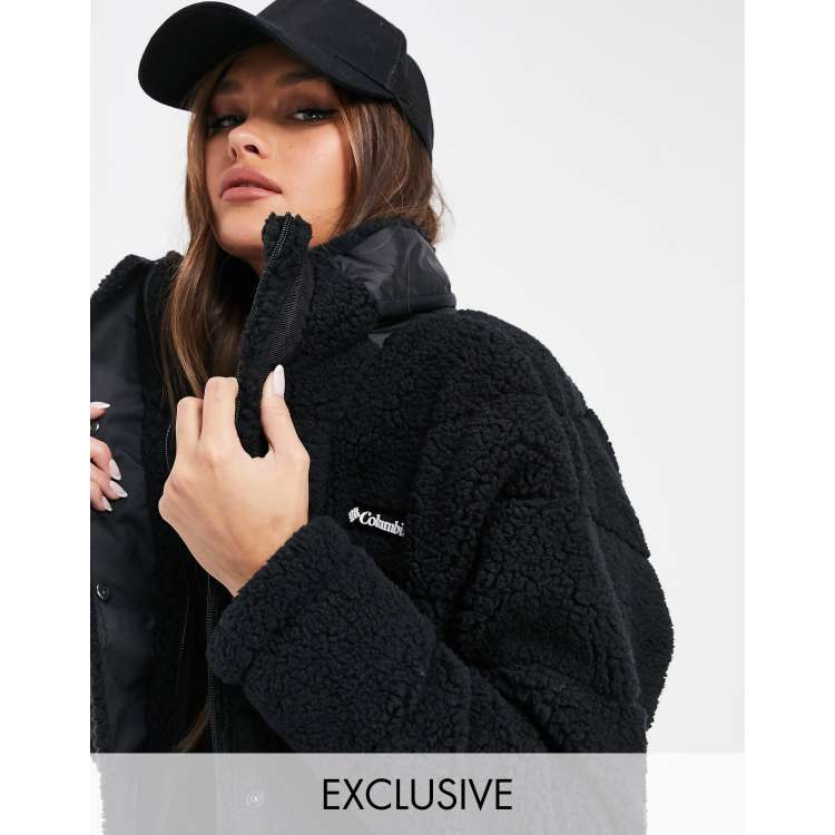 Columbia Lodge Baffled sherpa jacket in burgundy Exclusive at ASOS