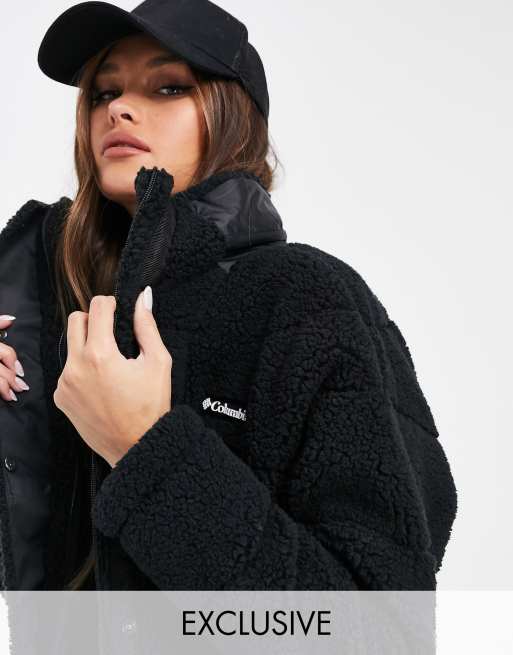 Columbia Lodge Baffled sherpa jacket in black Exclusive at ASOS