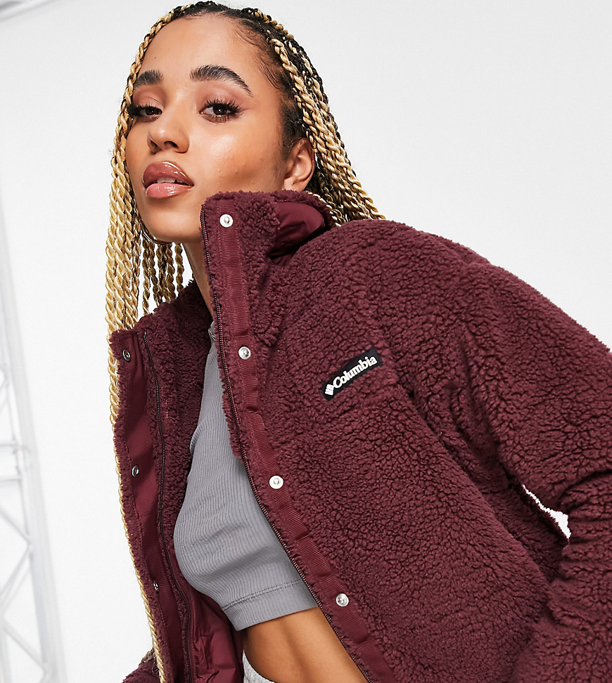 Columbia Lodge Baffled sherpa jacket in burgundy Exclusive at ASOS-Red