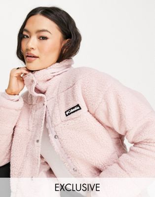 Columbia Lodge Baffled sherpa jacket in pink Exclusive at ASOS