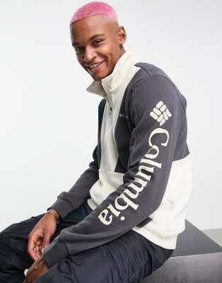 Columbia Lodge Colorblock half zip fleece sweatshirt in black/cream