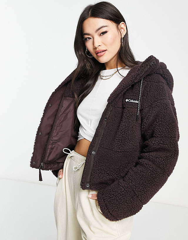 Columbia - lodge cropped hooded sherpa jacket in purple exclusive at asos