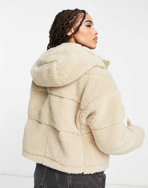 Columbia Lodge cropped hooded sherpa jacket in stone Exclusive at ASOS, 2 of 4