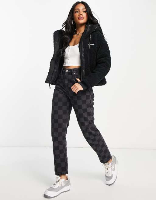 Columbia Lodge cropped sherpa jacket in black Exclusive at ASOS