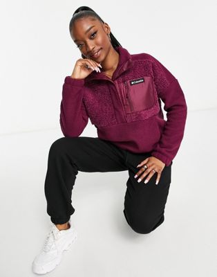 Columbia Lodge sherpa pullover fleece in burgundy Exclusive at ASOS