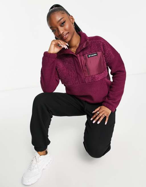 Columbia Lodge Baffled sherpa jacket in burgundy Exclusive at ASOS