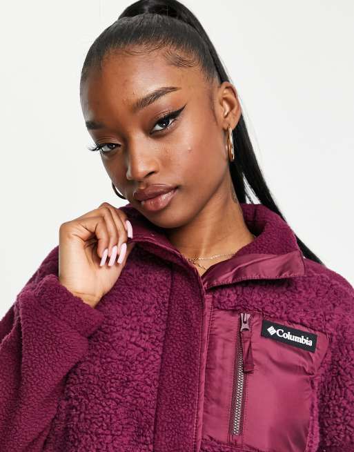 Columbia Lodge sherpa pullover fleece in burgundy Exclusive at ASOS