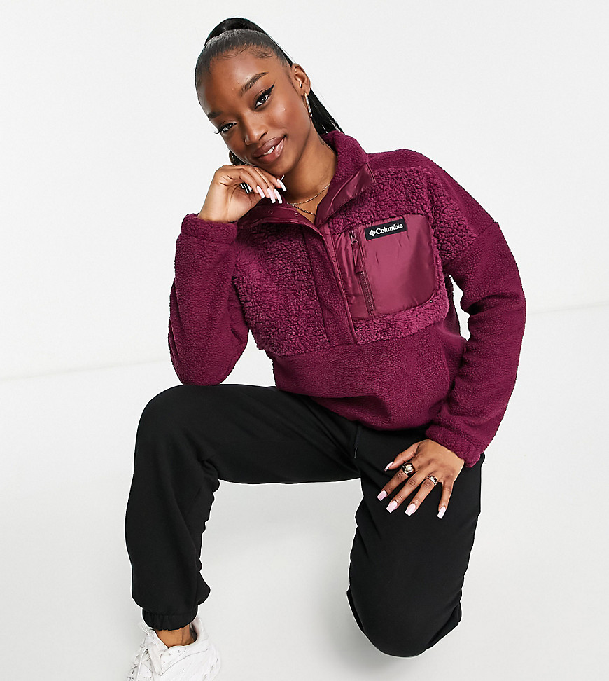 Columbia Lodge sherpa pullover fleece in burgundy Exclusive to ASOS-Red