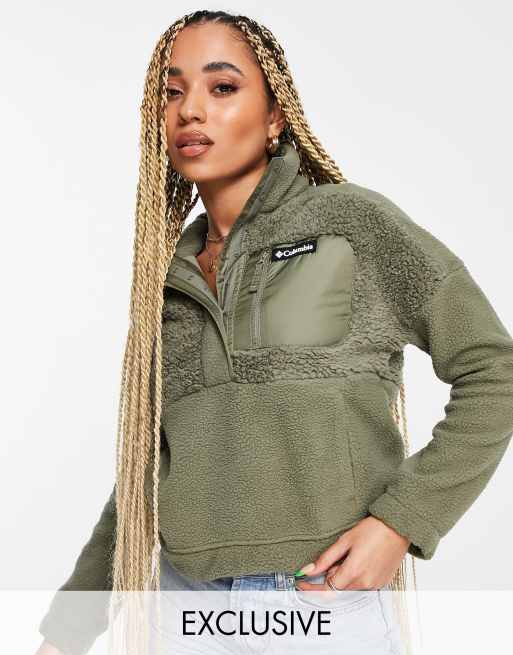 Columbia Lodge Sherpa Pullover Fleece In Khaki Green