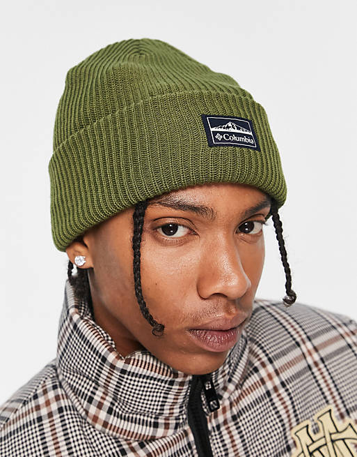 Columbia Lost Lager polyester knit beanie in khaki | ASOS