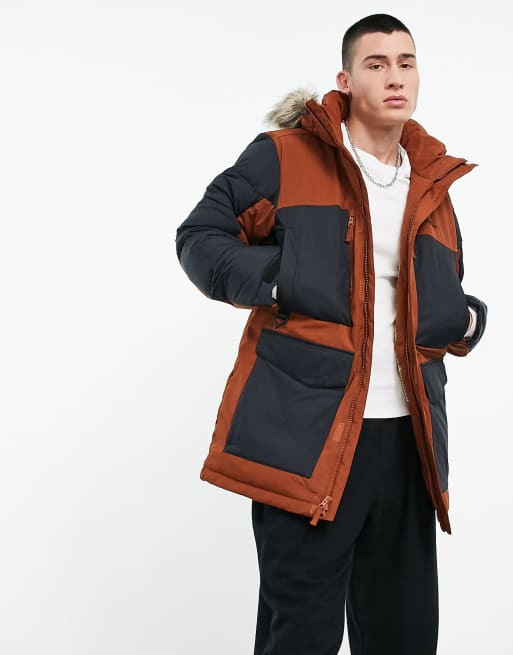 Columbia Marquam Peak Fusion parka jacket in rust/black | ASOS