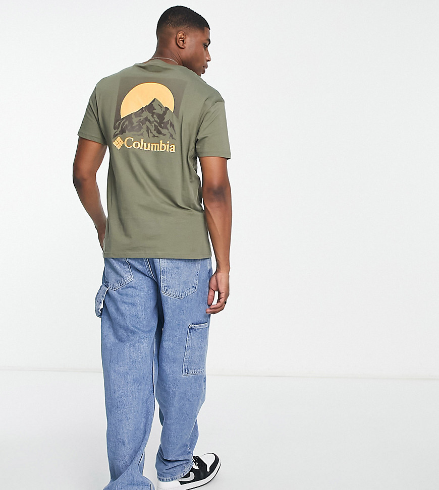 Columbia Moonscape back graphic t-shirt in stone green Exclusive at ASOS