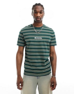 Columbia CSC striped embroidered logo t-shirt in dark green