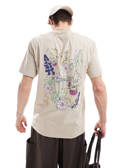 Columbia Navy Heights floral graphic back print t-shirt in beige Exclusive at FhyzicsShops
