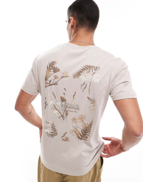 Columbia – Navy Heights – Kamiennobeżowy T-shirt z kwiatowym nadrukiem na plecach – tylko w ASOS - view 1