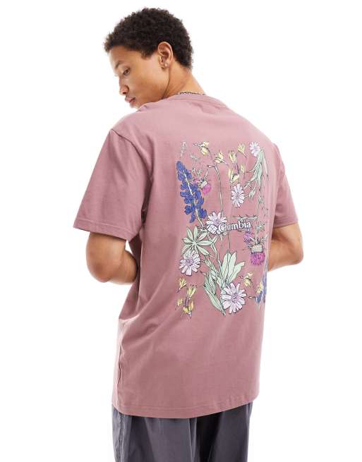 Columbia - Navy Heights - Rosa T-shirt med grafisk blomsterprint på ryggen - Kun hos ASOS