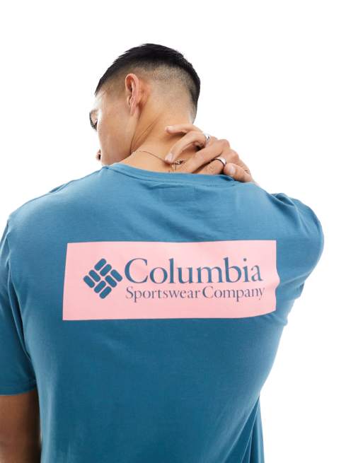  Columbia North Cascades back print t-shirt in teal and pink