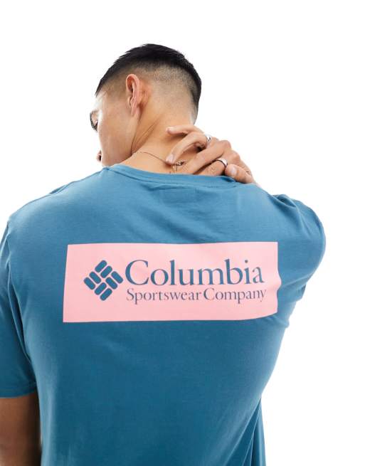 Columbia – North Cascades – T-Shirt in Blaugrün und Rosa mit Print am Rücken