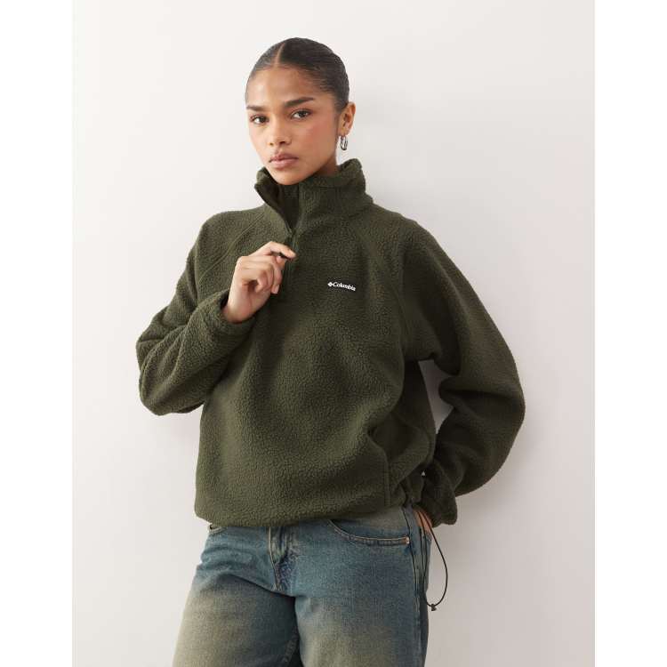 Columbia Olive Spring 1/4 zip fleece in dark green - ASOS