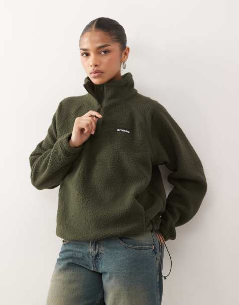 Columbia - Olive Spring - Fleece trui met kwartrits in donkergroen, exclusief bij ASOS - view 1