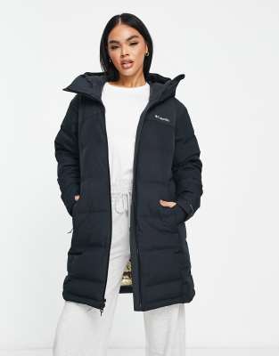 Columbia Opal Hill Mid hooded down jacket in black | ASOS