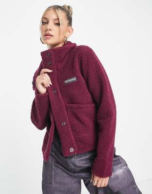 Columbia Panorama snap sherpa fleece jacket in burgundy