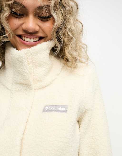 Columbia Panorama snap sherpa fleece jacket in off white ASOS