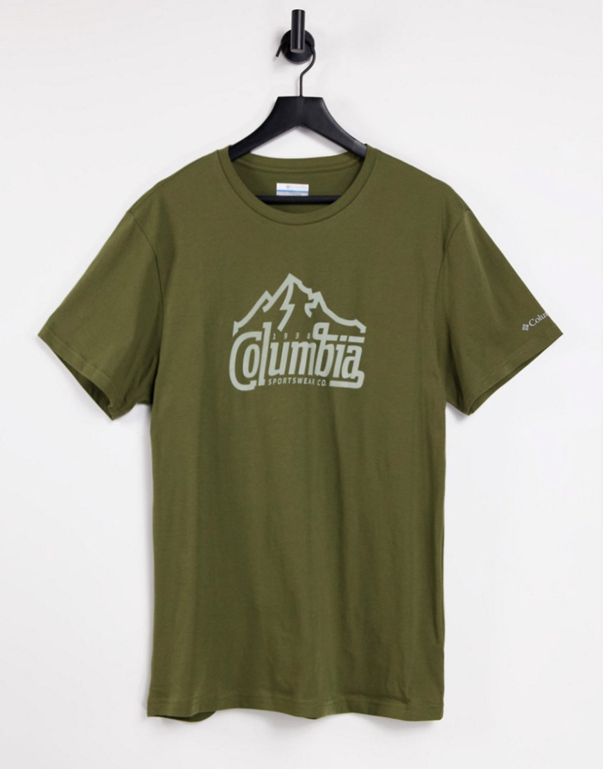 Columbia – Path Lake – Khakifärgad t-shirt med tryck-Gröna