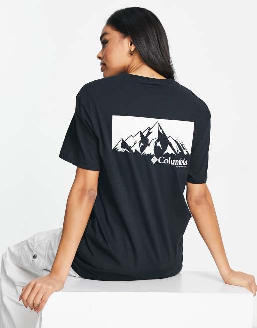 Columbia – Peak – Czarny T-shirt o fasonie boyfriend z grafiką na plecach – Tylko w ASOS