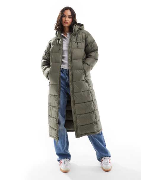 Columbia Pike Lake II long line puffer coat in stone green - view 1