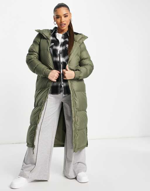 Khaki puffer best sale jacket long