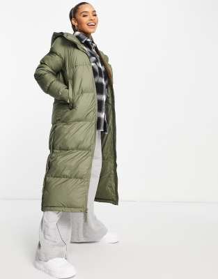 Columbia Pike Lake Long Puffer Coat In Purple In Green