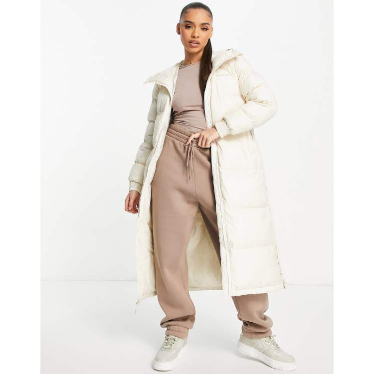 beige puffer coat long