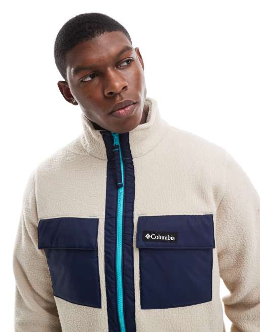 Columbia - Pile color block martellato con chiusura zip color fossile antico