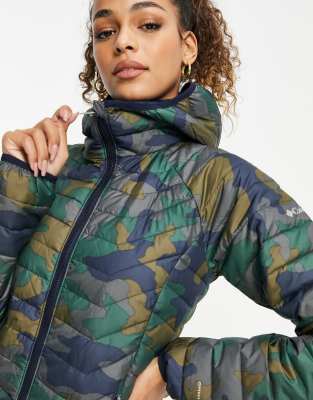 Columbia Powder Lite hooded jacket in camo green-Navy