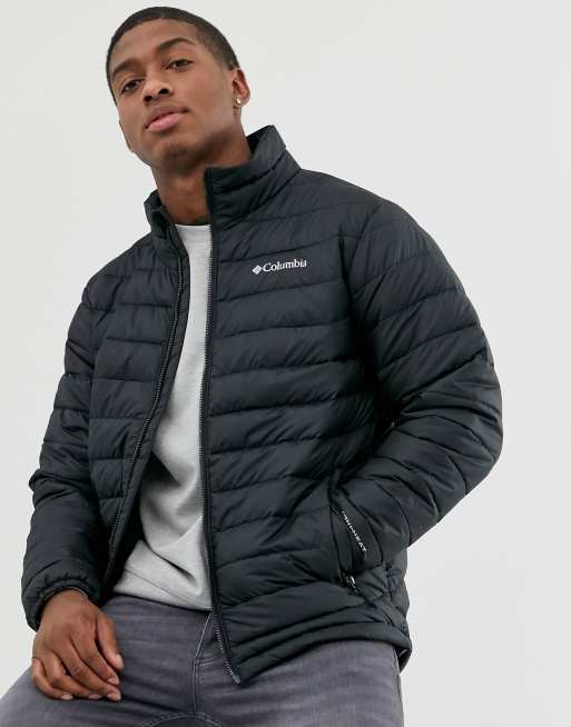 Columbia Powder Lite puffer jacket in charcoal and black Exclusive at ASOS