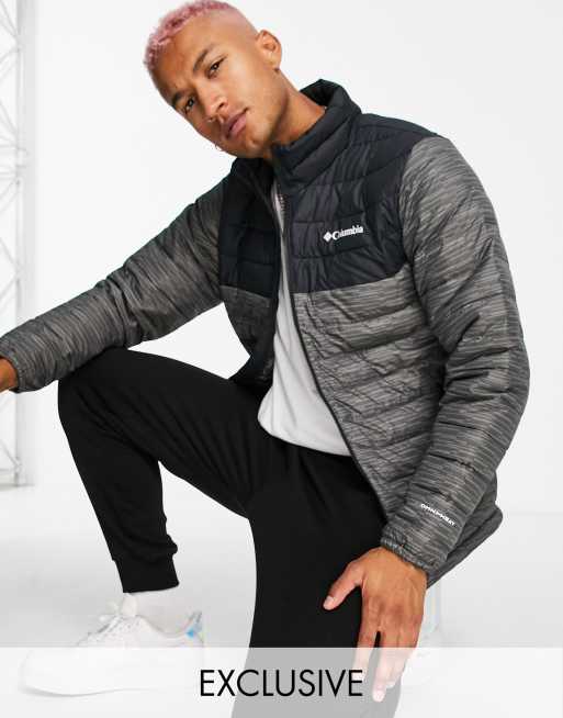 Columbia Powder Lite puffer jacket in charcoal and black Exclusive at ASOS