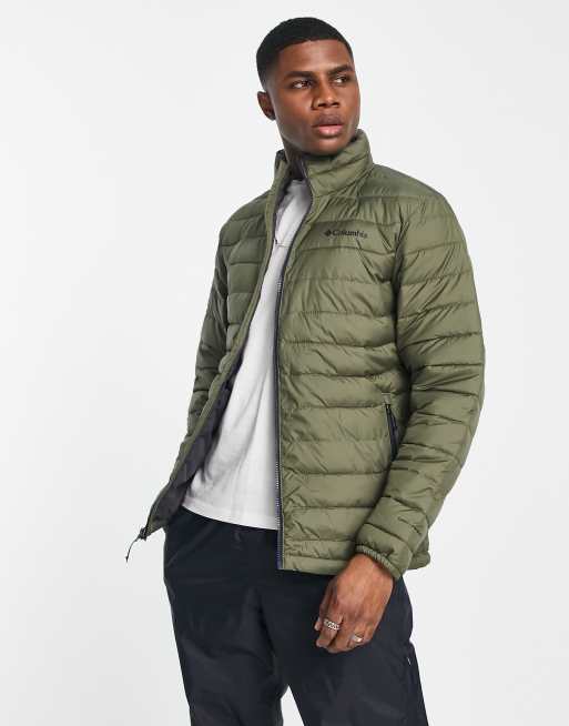 Columbia Powder Lite puffer jacket in khaki Exclusive at ASOS | ASOS