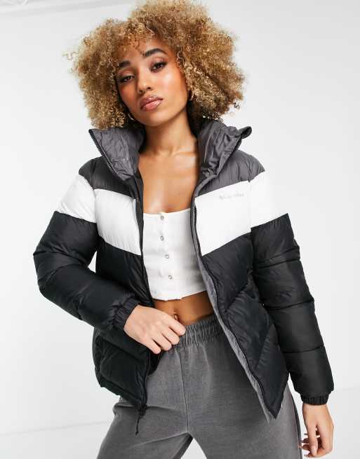 Columbia Puffect color block jacket in black white ASOS