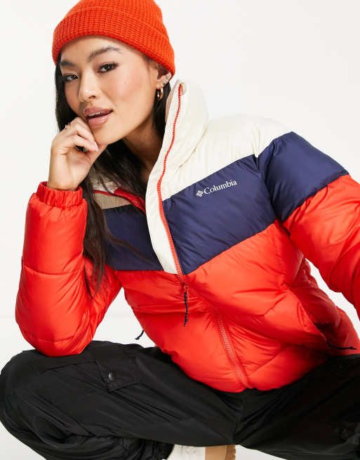 Columbia Puffect color block jacket in orange navy