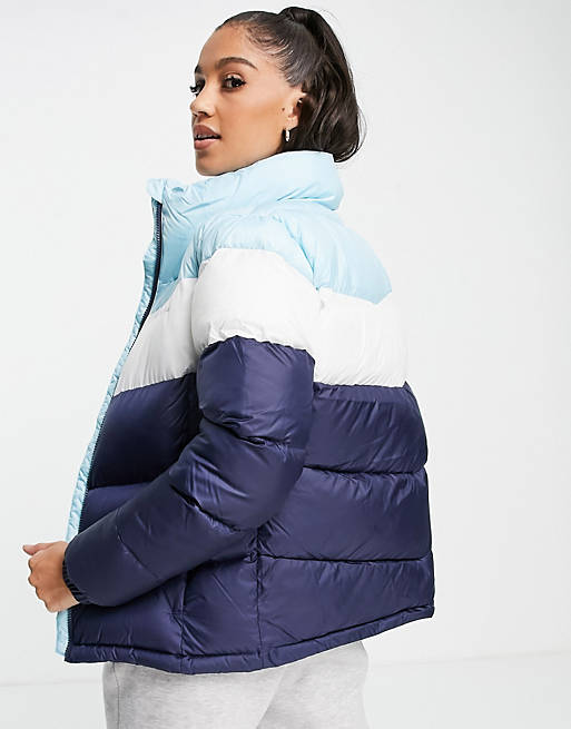 Coats & Jackets Columbia Puffect colour block jacket in blue/white 