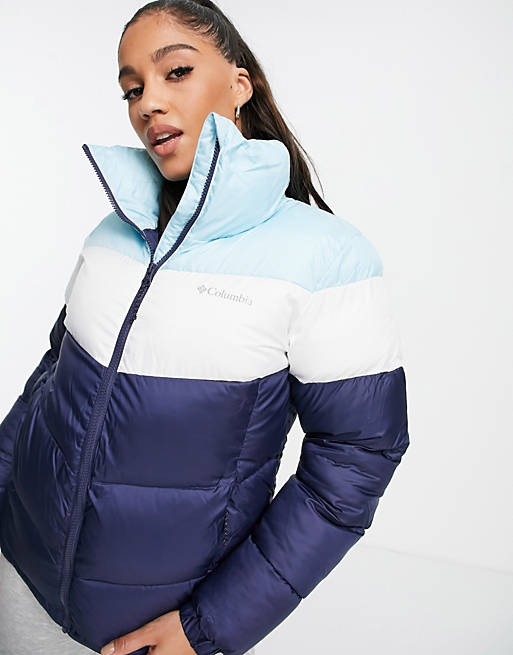 Coats & Jackets Columbia Puffect colour block jacket in blue/white 