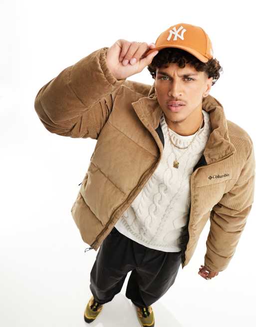 Columbia Puffect corduroy puffer jacket in brown