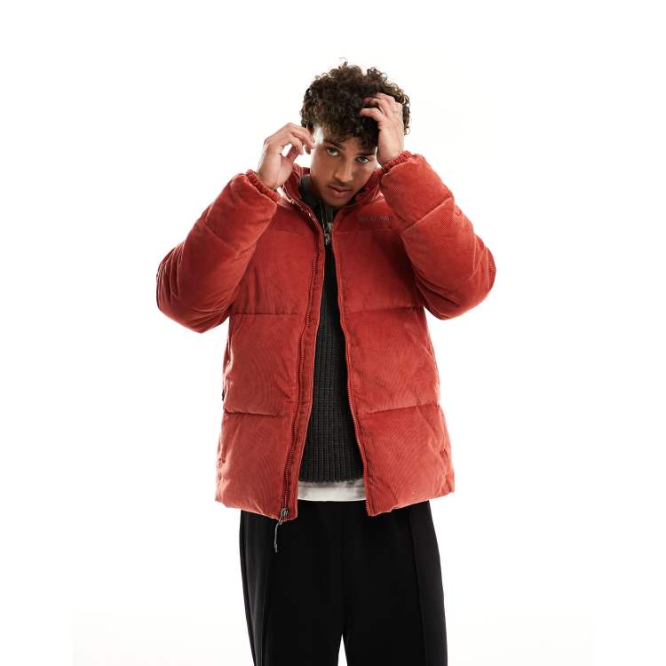 Columbia Puffect corduroy puffer jacket in red | ASOS